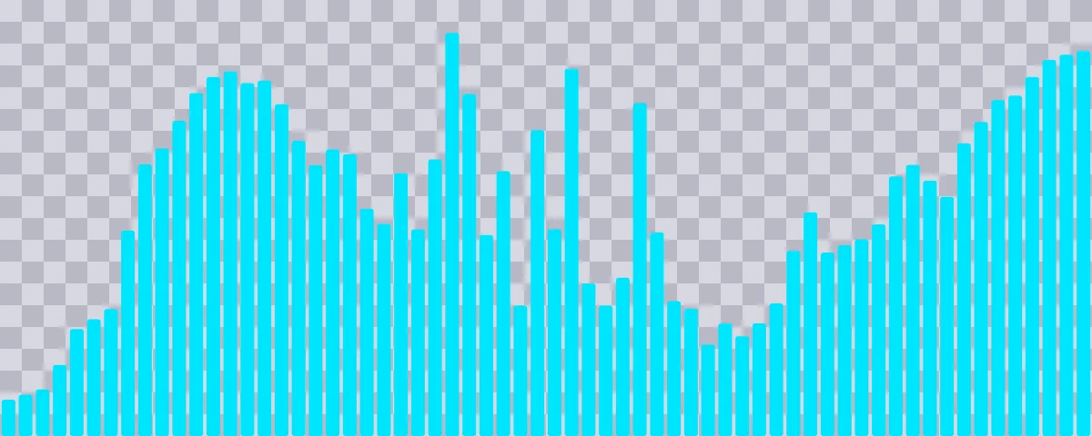A cyan bars waveform on a checkerboard, the editor's convention for transparency — there is no background behind the bars at all.