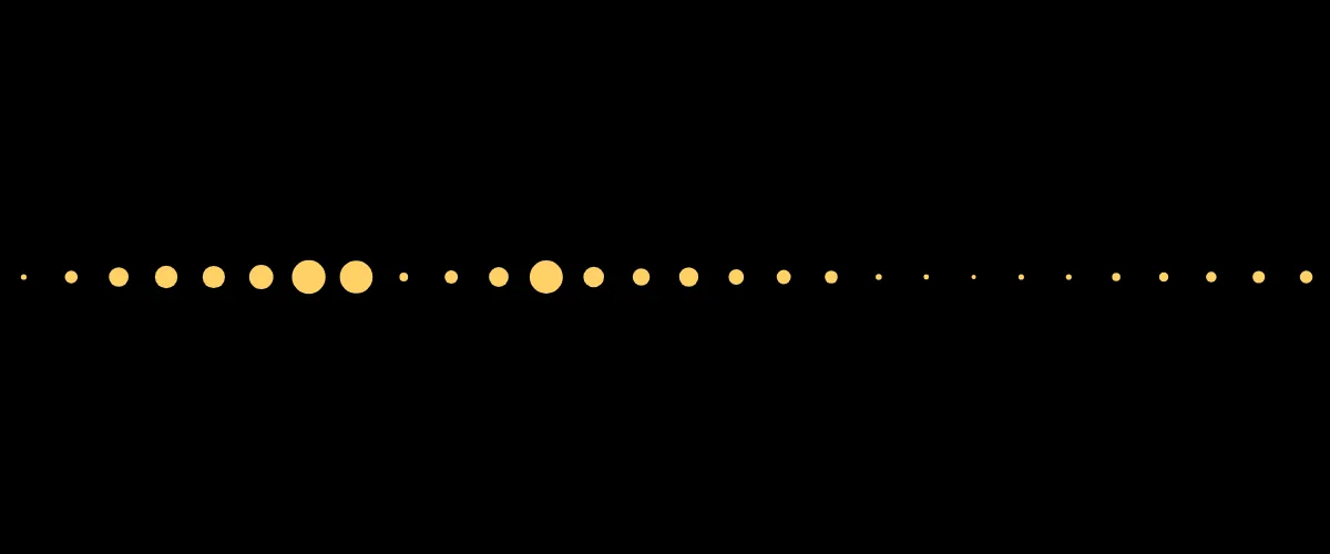 A dots waveform frame in amber, one scaling dot per band.