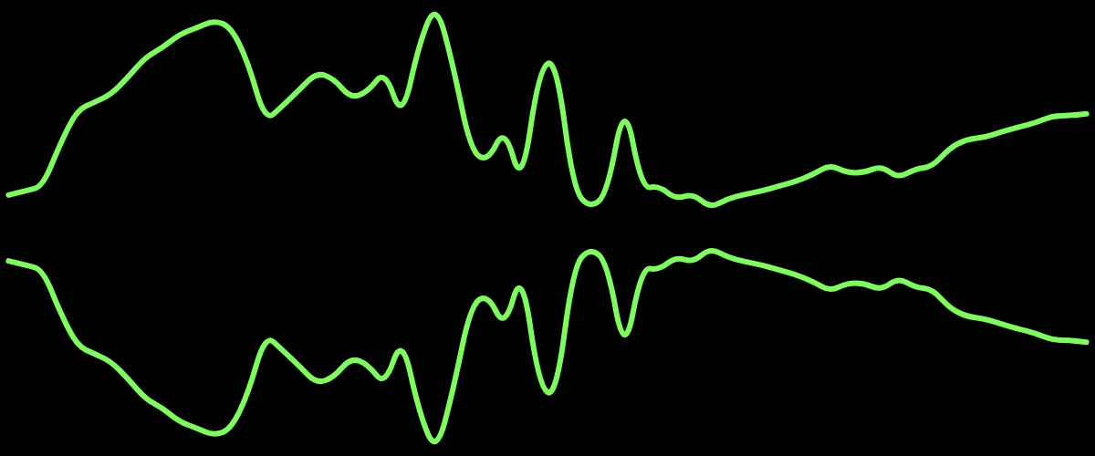 A scope waveform frame in green, a continuous oscilloscope line.