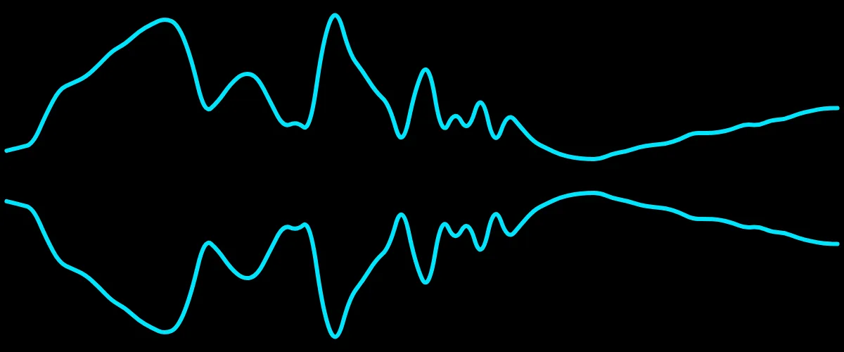 A scope waveform frame in cyan, the style that reads best on speech.